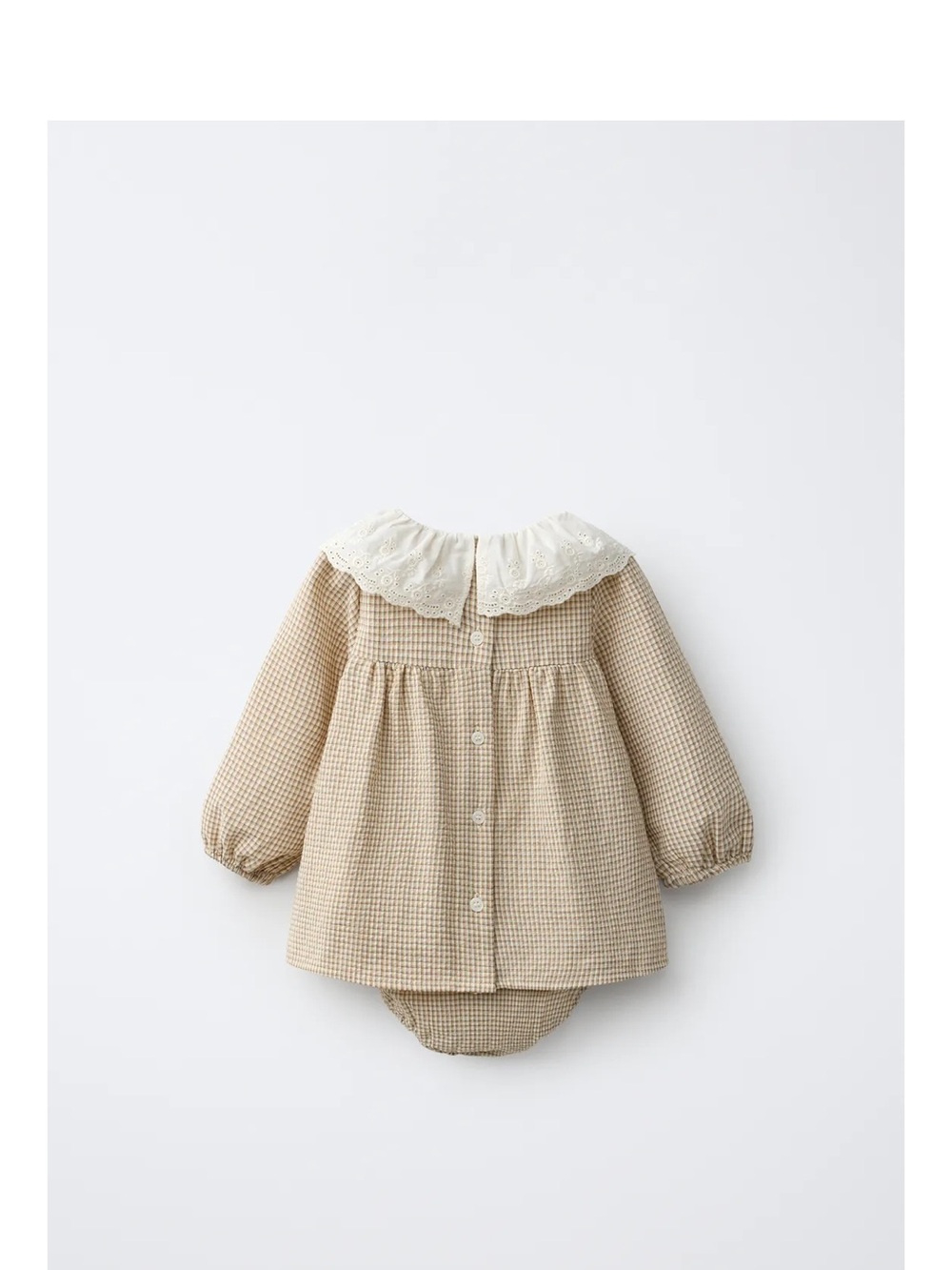 Zara Beige Gingham Dress with Lace Collar and Matching Diaper Cover